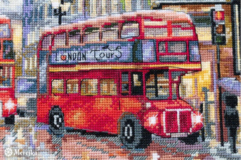 Siuvinėjimo kryželiu komplektas „Londonas“ su DMC siūlais, Aida 16, 30×40 cm - kaSiulai.lt