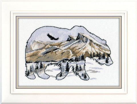 Siuvinėjimo kryželiu komplektas „Meškiukas“ — 25×17 cm, Aida, PNK siūlai - kaSiulai.lt