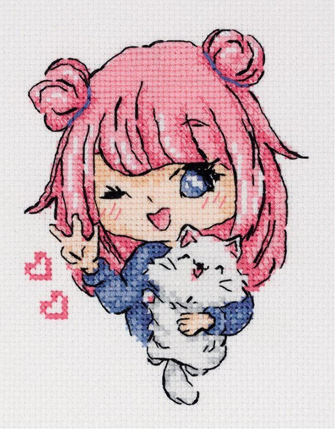 Siuvinėjimo kryželiu komplektas „Miela katytė“ su schema ir siūlais - kaSiulai.lt