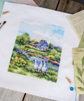 Siuvinėjimo kryželiu komplektas „Vasara kaime“ 20×16 cm — jaukus kaimo peizažas - kaSiulai.lt