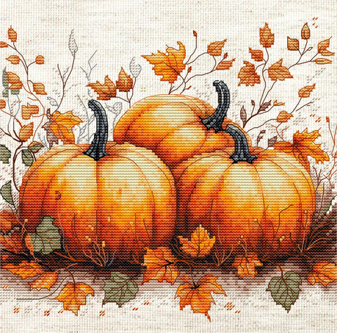 Siuvinėjimo kryželiu rinkinys „Rudens moliūgas“ 19×18 cm – Luca-S rankdarbiams