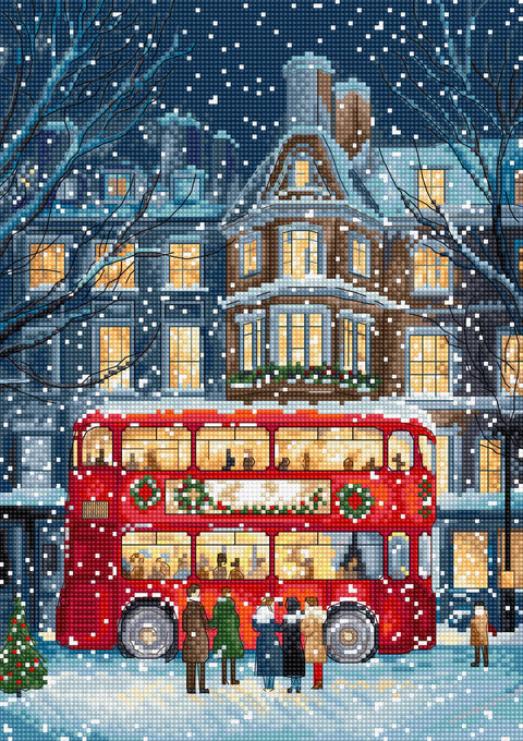 Kalėdinis kryželiu siuvinėjimo rinkinys „Londonas“ – miesto panorama, 19 × 27 cm