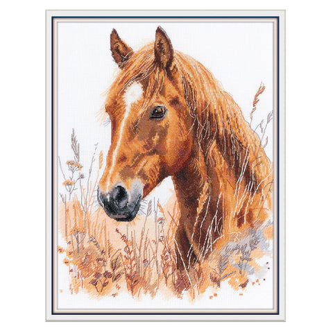 PANNA kryželiu siuvinėjimo komplektas „Stepėje tarp žolių“, 26,5×33 cm peizažas