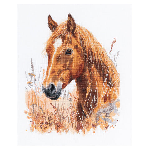 PANNA kryželiu siuvinėjimo komplektas „Stepėje tarp žolių“, 26,5×33 cm peizažas