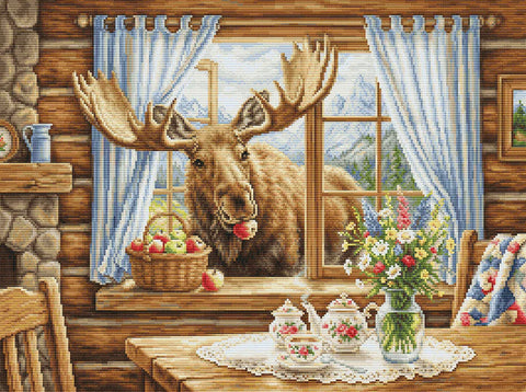 Siuvinėjimo petit point rinkinys „Netikėtas trobelės svečias“ 27 x 20 cm