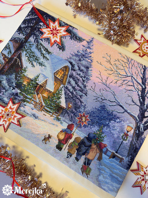 Kalėdinis kryželiu siuvinėjimo komplektas „Carol of the Bells“, 30×41 cm