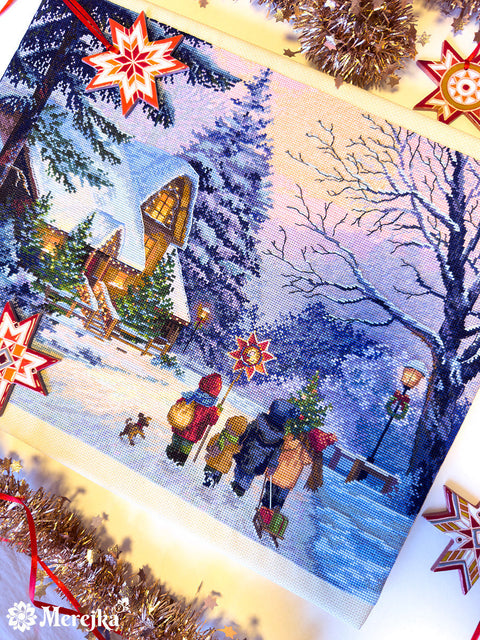 Kalėdinis kryželiu siuvinėjimo komplektas „Carol of the Bells“, 30×41 cm