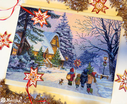 Kalėdinis kryželiu siuvinėjimo komplektas „Carol of the Bells“, 30×41 cm