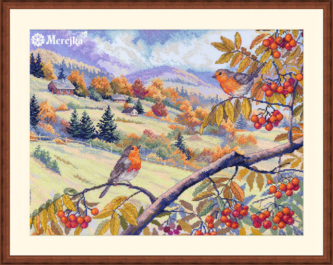 Merejka kryželių siuvinėjimo rinkinys Auksu nėrintos kalvos, 31×40 cm