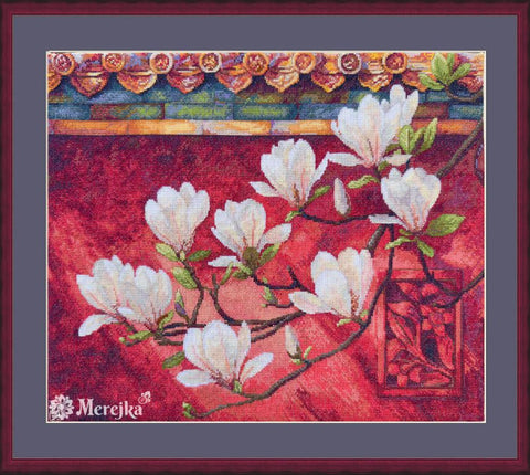 Kryželiu siuvinėjimo rinkinys „Magnolija“ paveikslui, 38 x 32 cm, su DMC siūlais ir Zweigart Aida 16 drobe