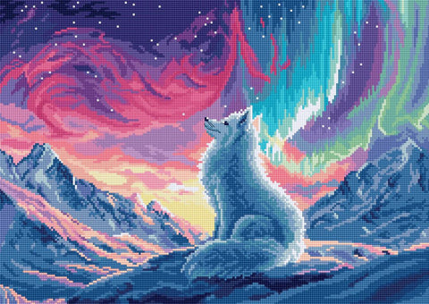 Kryželių siuvinėjimo rinkinys „Auroros sergėtoja“ ant baltos Aida 16 ct drobės, 34×24 cm