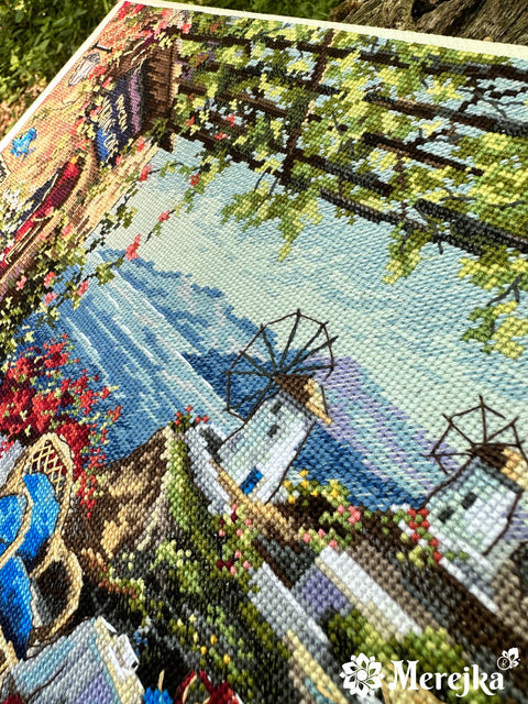 Merejka Santorinis — terasos panorama, sienų paveikslas 38,5×29 cm
