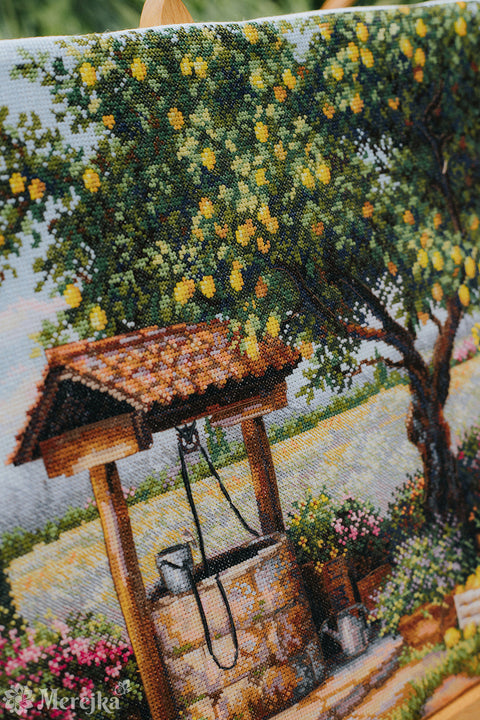 Siuvinėjimo kryželiu rinkinys „Po citrinmedžiu“ 39,5 x 30 cm