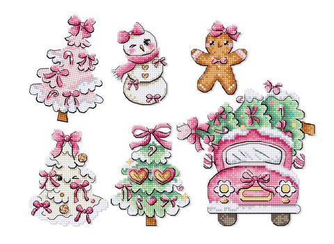 Kalėdinis kryželių siuvinėjimo rinkinys „Sweetmas“ eglutės žaisliukams, 9 cm, 6 vnt.