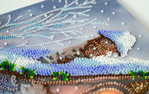Žiemos pasaka: karoliukų siuvinėjimo paveikslo rinkinys 25x28 cm