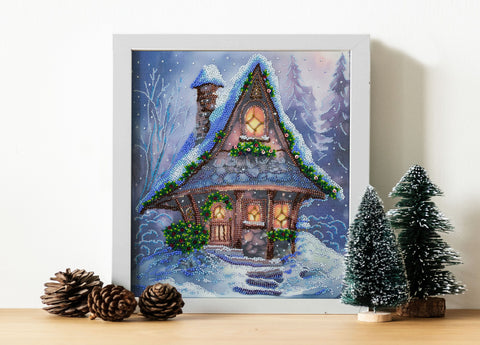 Žiemos pasaka: karoliukų siuvinėjimo paveikslo rinkinys 25x28 cm