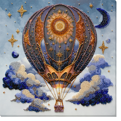 Karoliukų siuvinėjimo komplektas „Oro nuotykiai“, 28×28 cm paveikslas