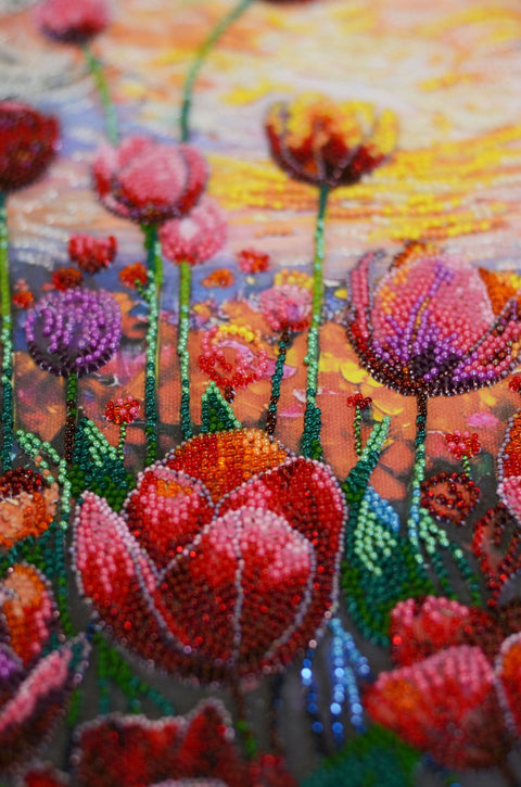 Karoliukų siuvinėjimo rinkinys „Pavasario ritmas“ su paveikslu 24x42 cm