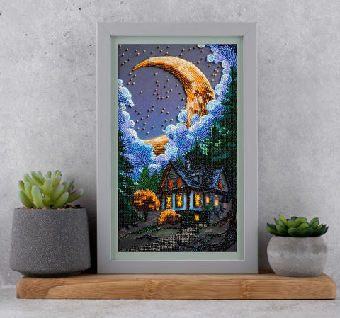 Karoliukų siuvinėjimo komplektas „Tyli naktis“ 17x30 cm, AAB-948 paveikslo schema