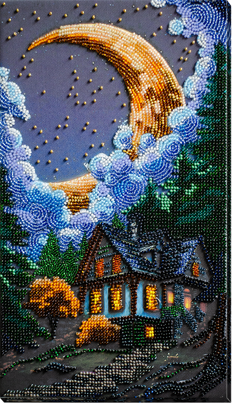 Karoliukų siuvinėjimo komplektas „Tyli naktis“ 17x30 cm, AAB-948 paveikslo schema