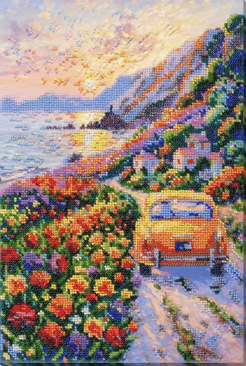 Karoliukų siuvinėjimo rinkinys „Saulėlydis virš jūros“ 23x34 cm AAB-968