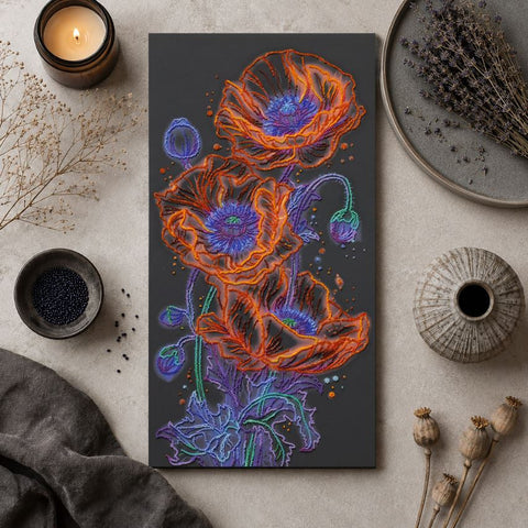 Siuvinėjimo karoliukais rinkinys „Neoninės aguonos“ 26 x 53 cm