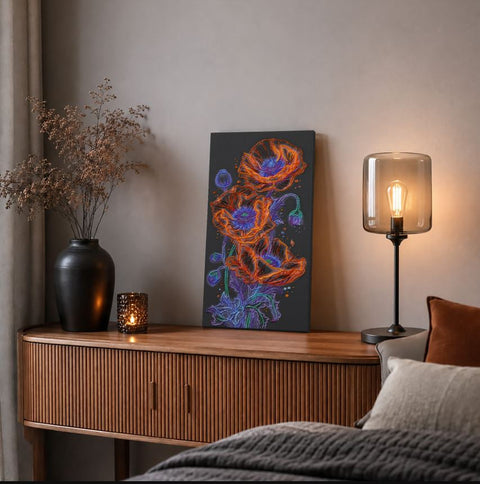 Siuvinėjimo karoliukais rinkinys „Neoninės aguonos“ 26 x 53 cm
