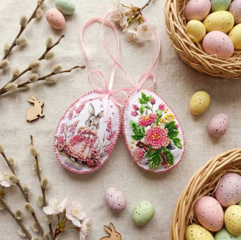 Velykinis dekoro rinkinys „Zuikutis“ 15×5 cm – karoliukų siuvinėjimo komplektas kūrybiniams darbams