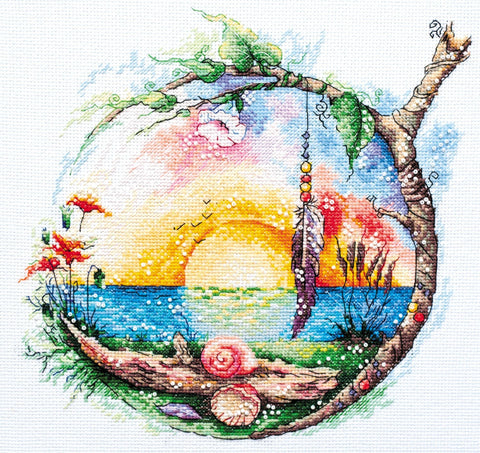 Siuvinėjimo kryželiu rinkinys „Saulėtas rojus“ – 25x25 cm dekoratyvinis paveikslas