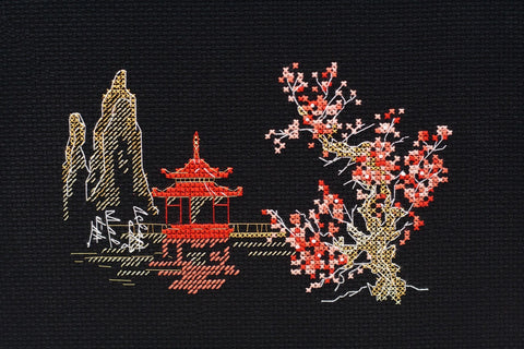 Kryželiu siuvinėjimo rinkinys „Japonija 2“ 15x10 cm, AAH-098 dekoratyvinei namų puošybai