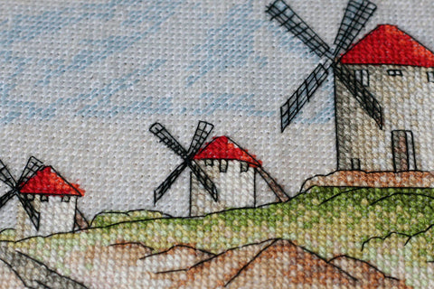 Kryželiu siuvinėjimo rinkinys „Vėjo malūnai“, 39x18 cm, AAH-111 dekoratyviniam siuvinėjimui