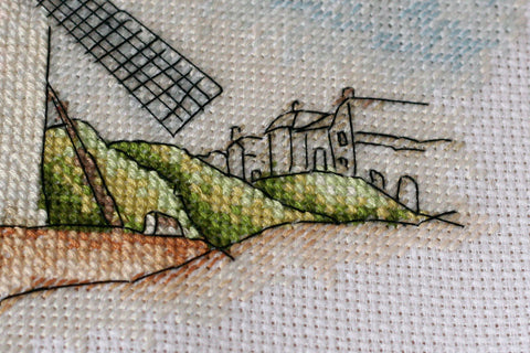 Kryželiu siuvinėjimo rinkinys „Vėjo malūnai“, 39x18 cm, AAH-111 dekoratyviniam siuvinėjimui