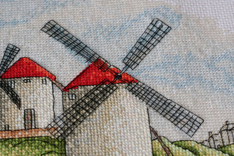 Kryželiu siuvinėjimo rinkinys „Vėjo malūnai“, 39x18 cm, AAH-111 dekoratyviniam siuvinėjimui