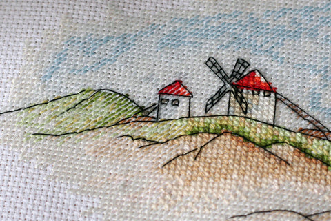 Kryželiu siuvinėjimo rinkinys „Vėjo malūnai“, 39x18 cm, AAH-111 dekoratyviniam siuvinėjimui