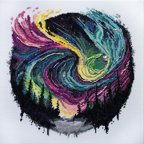 Siuvinėjimo kryželiu komplektas „Nakties švytėjimas“ paveikslui 27x27 cm