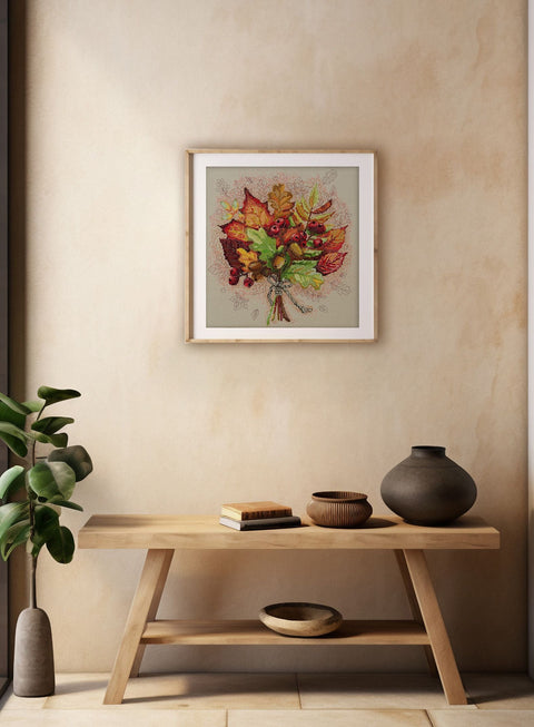 Siuvinėjimo kryželiu komplektas „Rudens akimirka“ 31 x 32,5 cm, AAH-185 rankdarbių rinkinys
