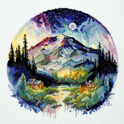 Abris Art kryželiu siuvinėjimo rinkinys „On Top of the World“ dekoratyviniam paveikslui 23x23 cm