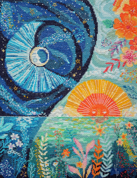 Pavasario lygiadienio kryželiu siuvinėjimo komplektas AAH-206, 27x34 cm rankdarbiams