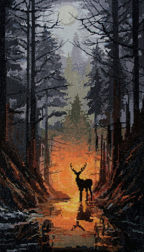 Didelis kryželiu siuvinėjimo paveikslo rinkinys „Miško sargas“, 24×42 cm, Abris Art