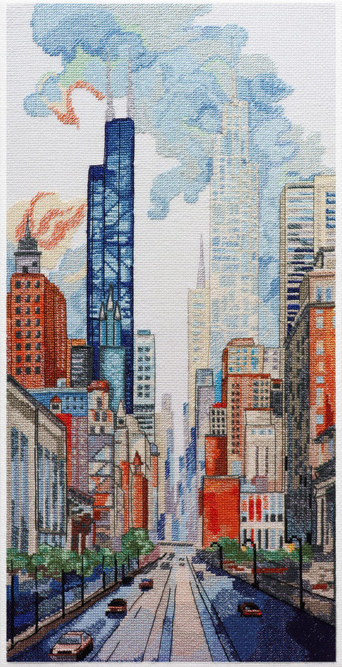 Kryželiu siuvinėjamas rinkinys „Didmiesčio peizažas“, 50×25 cm, AAH-219 dekoratyviniam siuvinėjimui