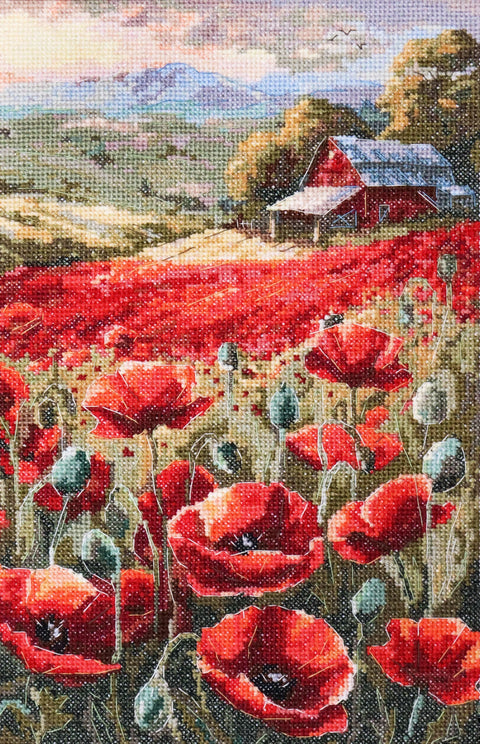 Siuvinėjimo kryželiu komplektas „Aguonų saulėlydis“ 30x19 cm