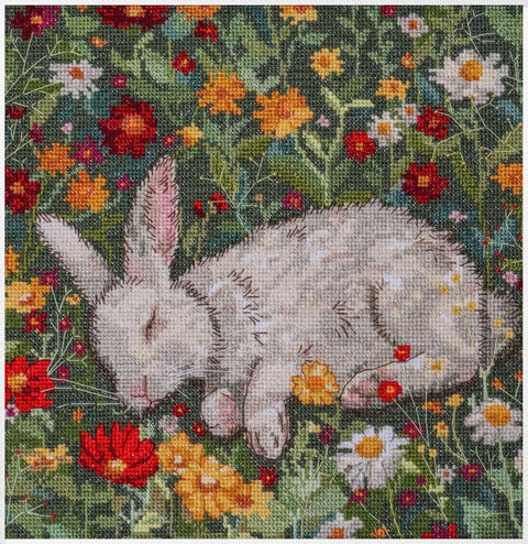Kryželiu siuvinėjimo rinkinys paveikslui „Karšta diena“ 20×20 cm, vasaros motyvo sienų dekoras