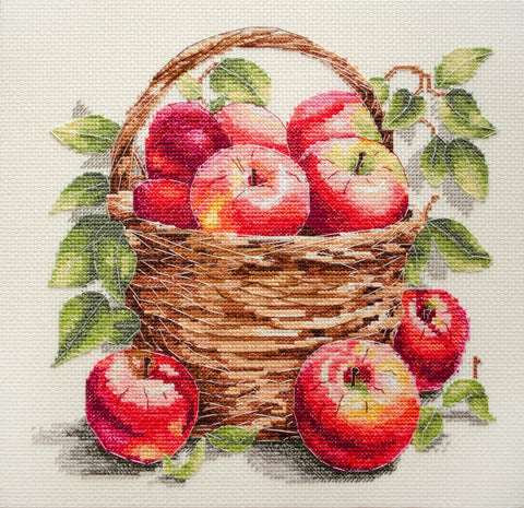 Siuvinėjimo kryželiu rinkinys „Obuolių gausa“, 23x22 cm paveikslas, AAH-250 modelis