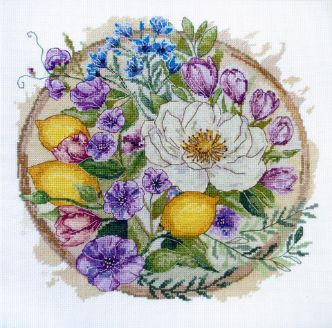 Siuvinėjimo kryželiu komplektas „Gėlių akimirka“, 26x26 cm paveikslas, AAH-287