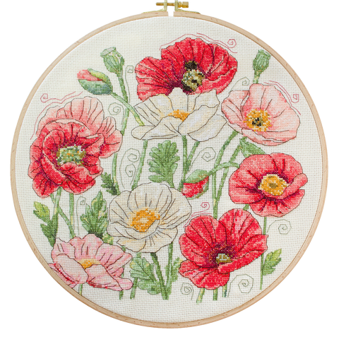 Siuvinėjimo kryželiu rinkinys „Žydinčios aguonos“ 30x30 cm, schema AAH-299