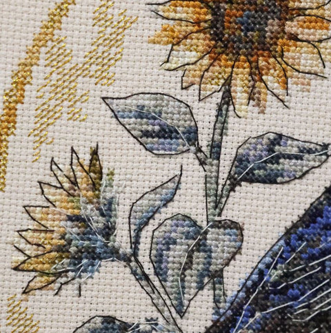 Kryželių siuvinėjimo rinkinys „Kregždžių melodija“ paveikslui 24x24 cm ant Aida 14 ct audinio