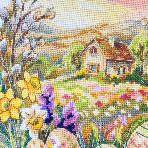 Kryželiu siuvinėjimo rinkinys „Velykų stebuklas“, 17x24 cm, balta Zweigart Aida 18 ct, AAH-322