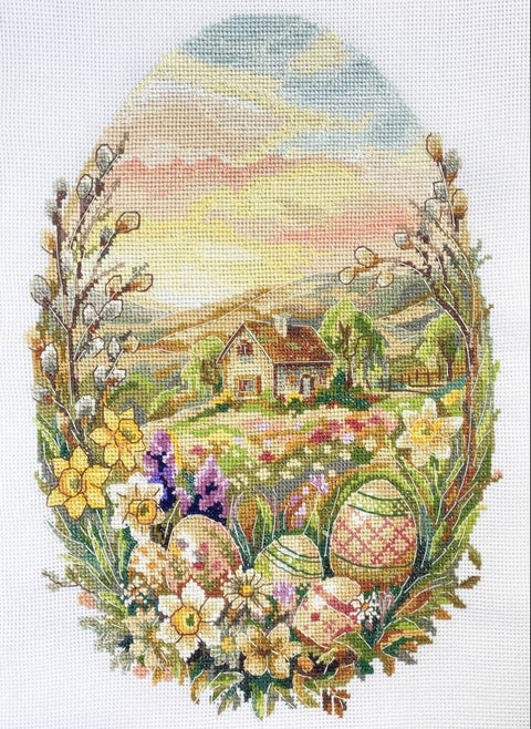 Kryželiu siuvinėjimo rinkinys „Velykų stebuklas“, 17x24 cm, balta Zweigart Aida 18 ct, AAH-322
