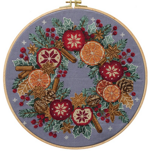 Siuvinėjimo kryželiu rinkinys „Kalėdų stebuklai“ ant pilkos Aida 28 x 28 cm