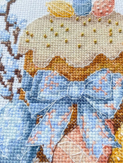 Velykinis kryželiu siuvinėjimo rinkinys „Velykų diena“ su karoliukais, 15x15 cm